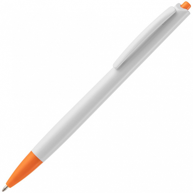 Ручка шариковая Tick, белая с оранжевым с логотипом в Самаре заказать по выгодной цене в кибермаркете AvroraStore