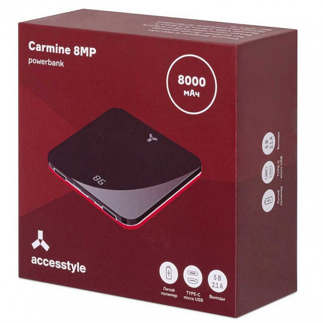Внешний аккумулятор Accesstyle Carmine 8MP 8000 мАч, черный/красный с логотипом в Самаре заказать по выгодной цене в кибермаркете AvroraStore