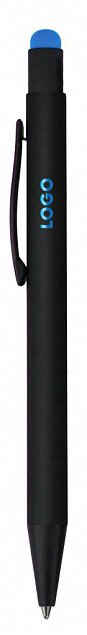 Ручка шариковая Raven (черная с голубым) с логотипом в Самаре заказать по выгодной цене в кибермаркете AvroraStore