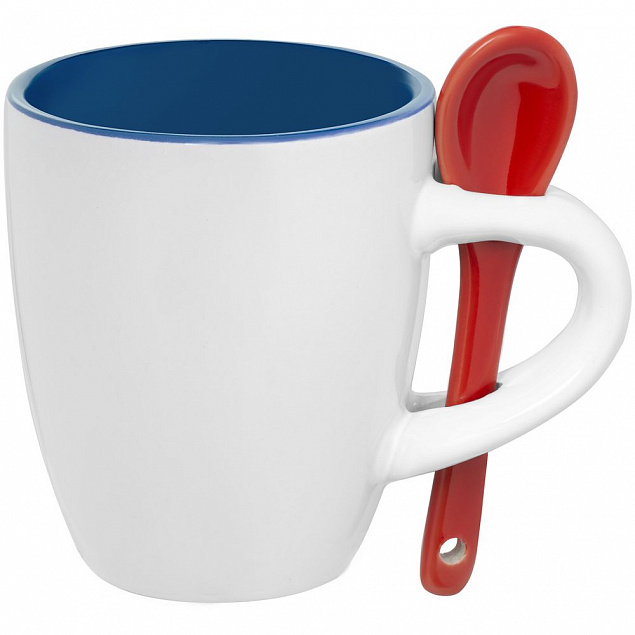 Кофейная кружка Pairy с ложкой, синяя с красной с логотипом в Самаре заказать по выгодной цене в кибермаркете AvroraStore