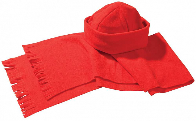 Комплект Unit Fleecy: шарф и шапка, красный с логотипом в Самаре заказать по выгодной цене в кибермаркете AvroraStore