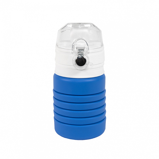 Бутылка для воды складная с карабином SPRING; синяя, 550/250 мл, силикон с логотипом в Самаре заказать по выгодной цене в кибермаркете AvroraStore