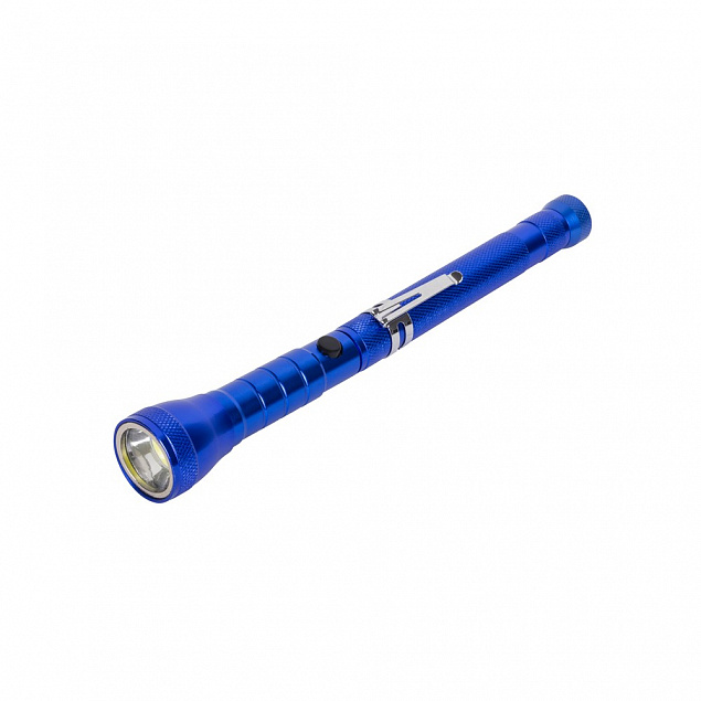 Телескопический фонарик, синий с логотипом в Самаре заказать по выгодной цене в кибермаркете AvroraStore