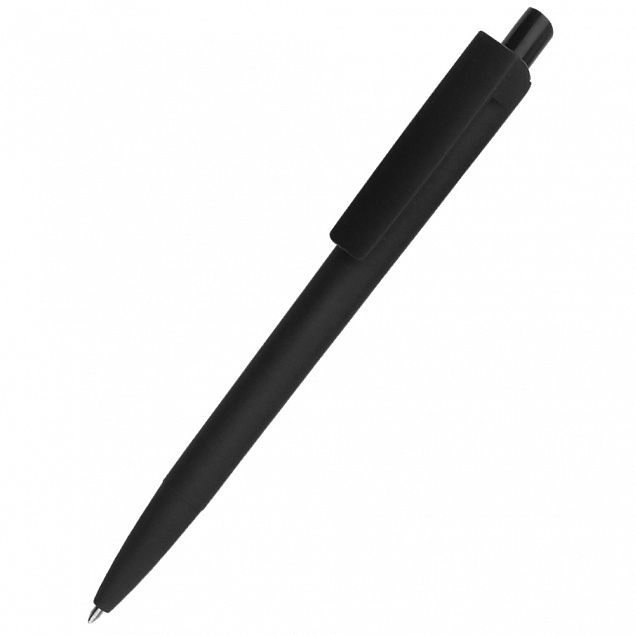 Ручка пластиковая Agata софт-тач, чёрная с логотипом в Самаре заказать по выгодной цене в кибермаркете AvroraStore