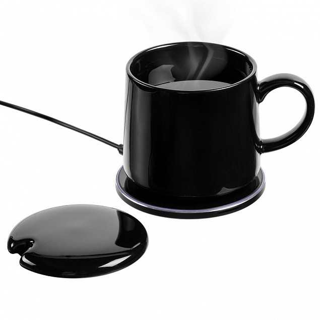 Кружка с подогревом и беспроводной зарядкой Dual Base ver. 2.0, черная с логотипом в Самаре заказать по выгодной цене в кибермаркете AvroraStore