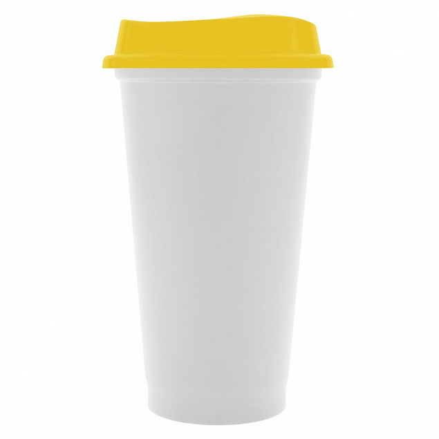 Стакан с крышкой Color Cap White, белый с желтым с логотипом в Самаре заказать по выгодной цене в кибермаркете AvroraStore
