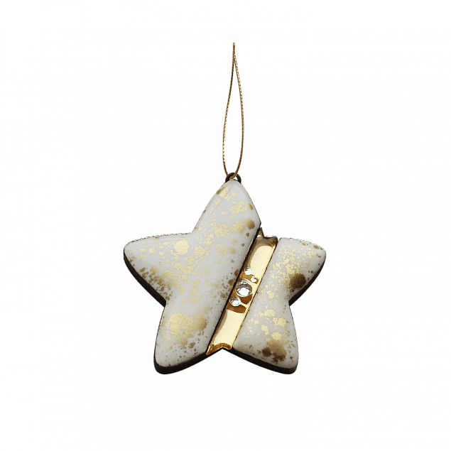 Ёлочная игрушка Звездочка (белый с золотым ) с логотипом в Самаре заказать по выгодной цене в кибермаркете AvroraStore