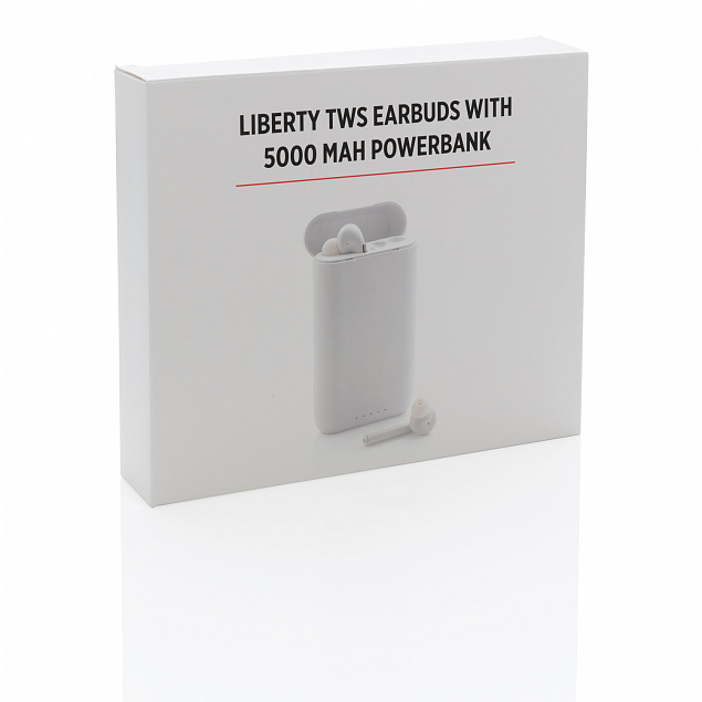 Внешний аккумулятор с наушниками TWS Liberty, 5000 мАч с логотипом в Самаре заказать по выгодной цене в кибермаркете AvroraStore