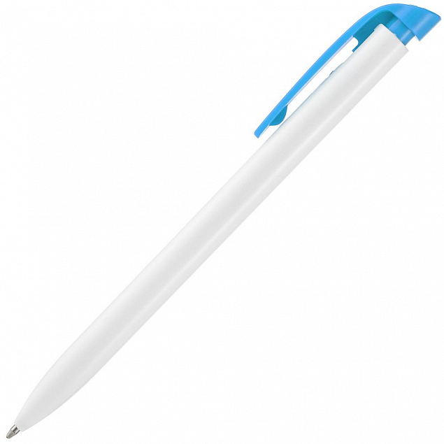 Ручка шариковая Favorite, белая с голубым с логотипом в Самаре заказать по выгодной цене в кибермаркете AvroraStore