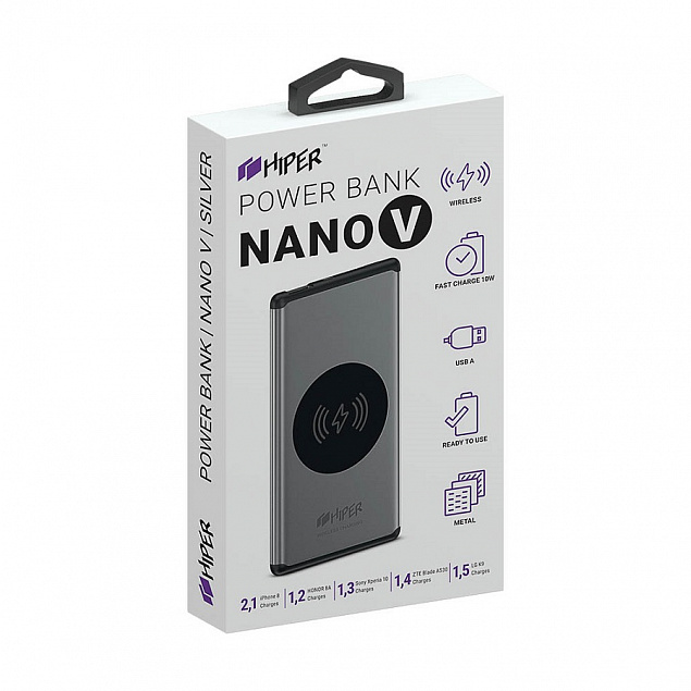 Универсальный аккумулятор NANO V Space Gray 5000 мАч, с беспроводной зарядкой в алюминиевом корпусе с логотипом в Самаре заказать по выгодной цене в кибермаркете AvroraStore