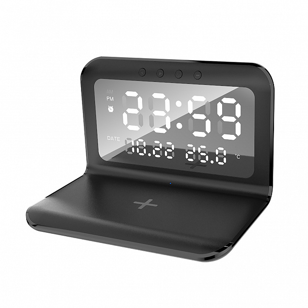Настольные часы "Smart Time" с беспроводным (15W) зарядным устройством, будильником и термометром, со съёмным дисплеем с логотипом в Самаре заказать по выгодной цене в кибермаркете AvroraStore