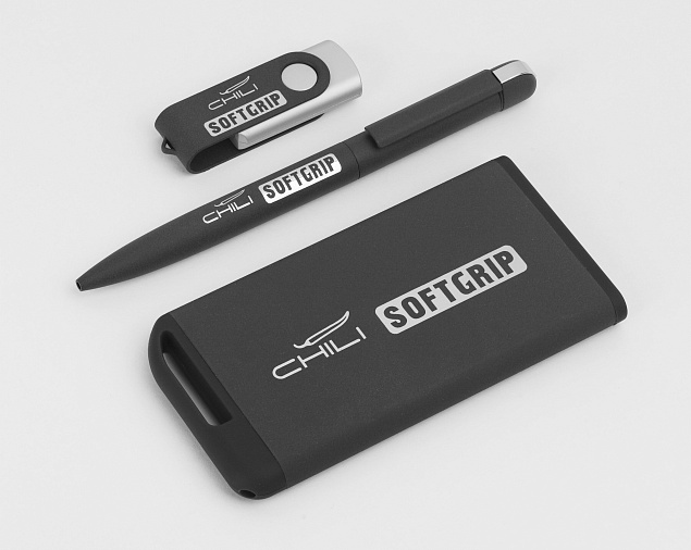 Набор ручка + флеш-карта 16Гб + зарядное устройство 4000 mAh в футляре, softgrip с логотипом в Самаре заказать по выгодной цене в кибермаркете AvroraStore