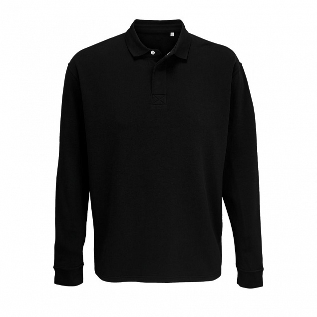 Рубашка поло оверсайз с длинным рукавом Heritage, черная с логотипом в Самаре заказать по выгодной цене в кибермаркете AvroraStore