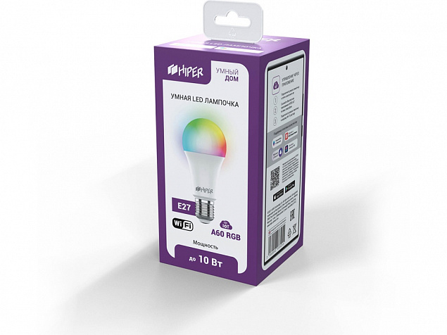 Умная лампочка HIPER IoT A60 RGB с логотипом в Самаре заказать по выгодной цене в кибермаркете AvroraStore