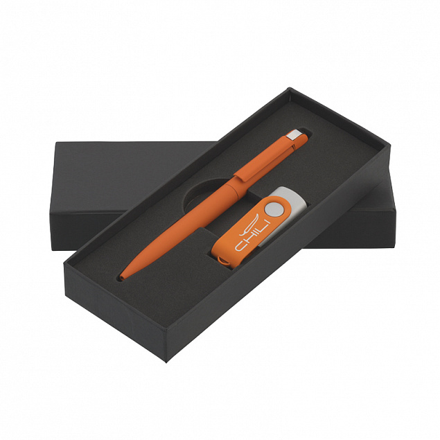 Набор ручка + флеш-карта 16 Гб в футляре, оранжевый, покрытие soft touch с логотипом в Самаре заказать по выгодной цене в кибермаркете AvroraStore