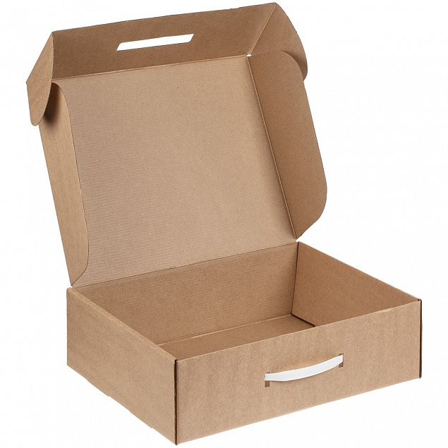 Коробка самосборная Light Case, крафт, с белой ручкой с логотипом в Самаре заказать по выгодной цене в кибермаркете AvroraStore