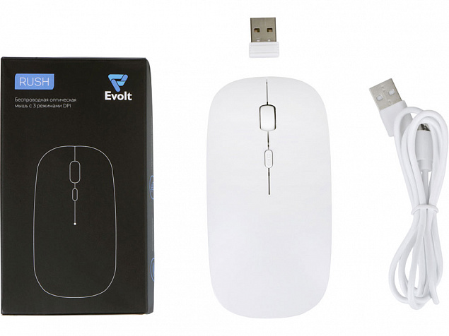 Беспроводная мышь со встроенным аккумулятором «Rush», адаптер USB-A с логотипом в Самаре заказать по выгодной цене в кибермаркете AvroraStore