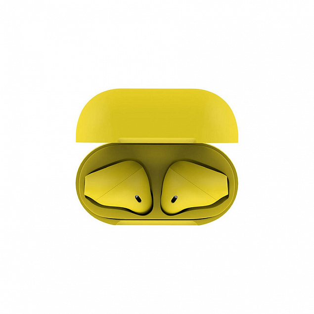 Наушники беспроводные с зарядным боксом TWS AIR SOFT, цвет желтый  с логотипом в Самаре заказать по выгодной цене в кибермаркете AvroraStore