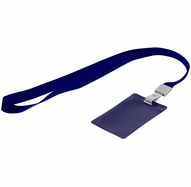 Карман для бейджа с лентой Staff, синий с логотипом в Самаре заказать по выгодной цене в кибермаркете AvroraStore