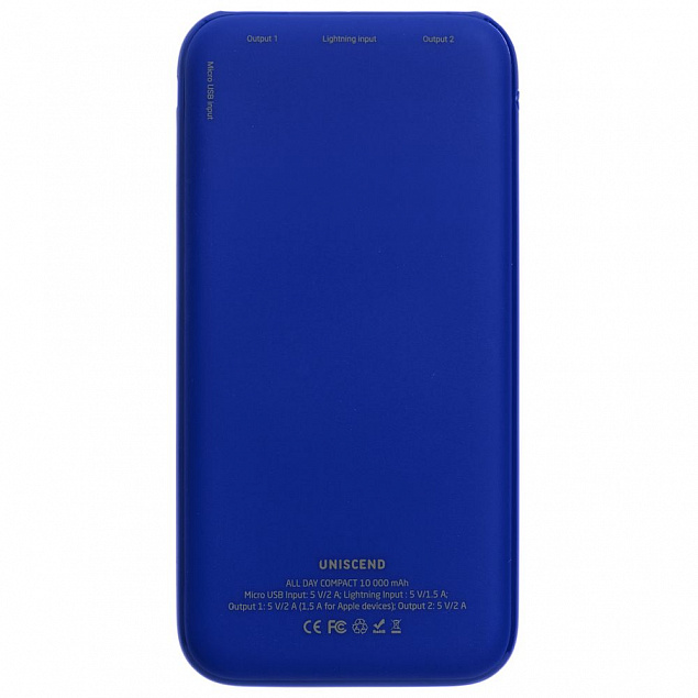 Внешний аккумулятор Uniscend All Day Compact 10 000 мАч, синий с логотипом в Самаре заказать по выгодной цене в кибермаркете AvroraStore