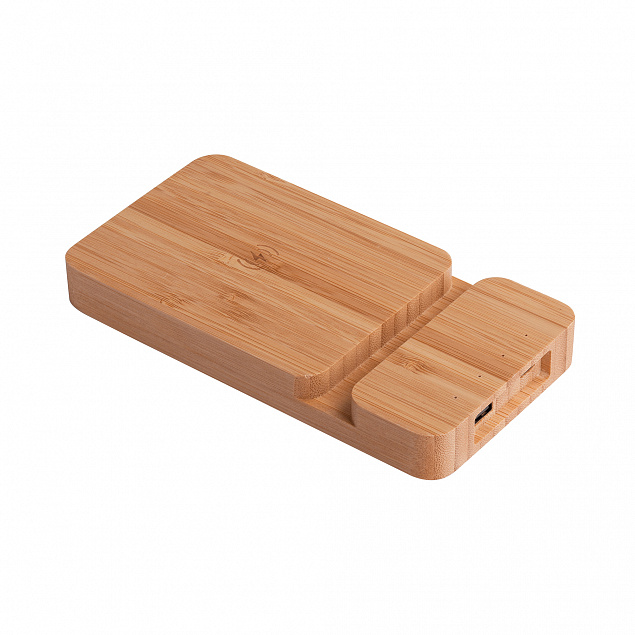 Беспроводное (10W) зарядное устройство "Bamboo Power" 5000 mAh с подставкой под смартфон, бамбук с логотипом в Самаре заказать по выгодной цене в кибермаркете AvroraStore