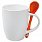 Кружка с ложкой, белая с оранжевой с логотипом в Самаре заказать по выгодной цене в кибермаркете AvroraStore
