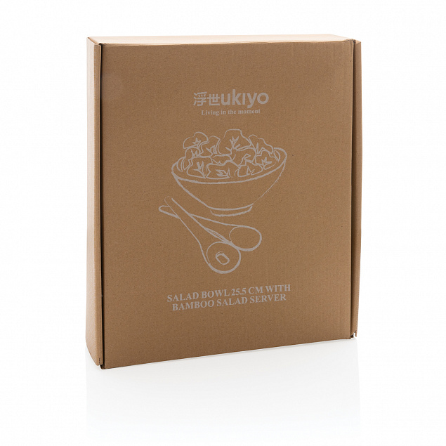 Керамическая салатница Ukiyo с бамбуковыми приборами с логотипом в Самаре заказать по выгодной цене в кибермаркете AvroraStore