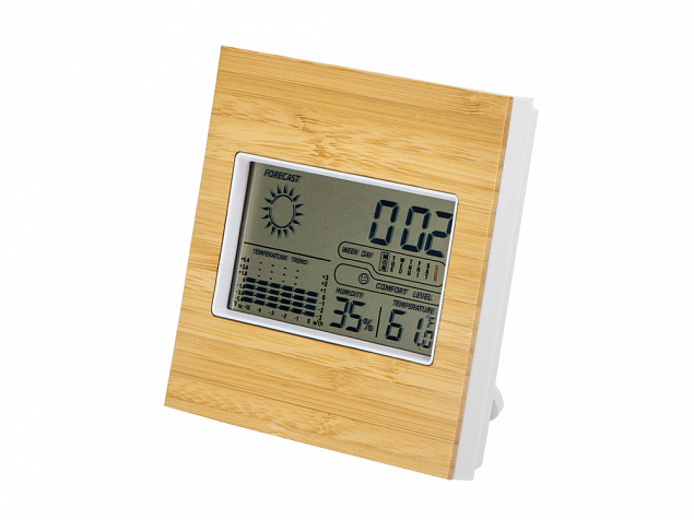 Бамбуковая метеостанция с часами «Moscow Heat» с логотипом в Самаре заказать по выгодной цене в кибермаркете AvroraStore