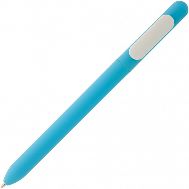 Ручка шариковая Swiper Soft Touch, голубая с белым с логотипом в Самаре заказать по выгодной цене в кибермаркете AvroraStore