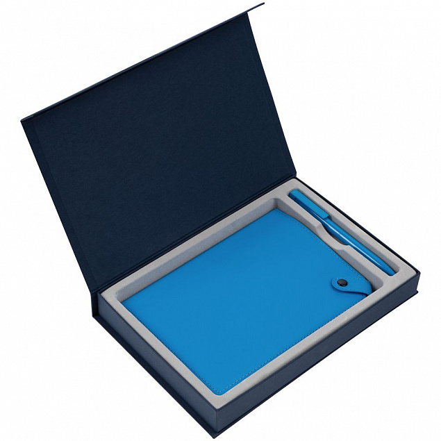 Коробка Silk с ложементом под ежедневник и ручку, синяя с логотипом в Самаре заказать по выгодной цене в кибермаркете AvroraStore