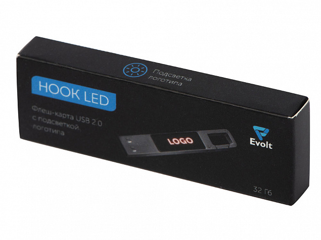 USB 2.0- флешка на 32 Гб c подсветкой логотипа «Hook LED» с логотипом в Самаре заказать по выгодной цене в кибермаркете AvroraStore