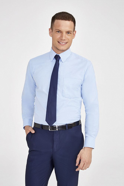 Рубашка мужская с длинным рукавом BOSTON, голубая с логотипом в Самаре заказать по выгодной цене в кибермаркете AvroraStore