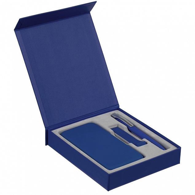 Коробка Rapture для аккумулятора 10000 мАч, флешки и ручки, синяя с логотипом в Самаре заказать по выгодной цене в кибермаркете AvroraStore