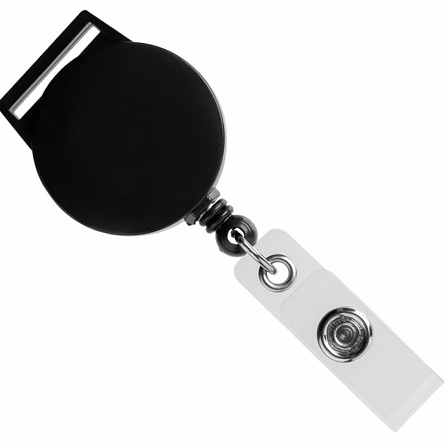 Ретрактор Attach с ушком для ленты, черный с логотипом в Самаре заказать по выгодной цене в кибермаркете AvroraStore