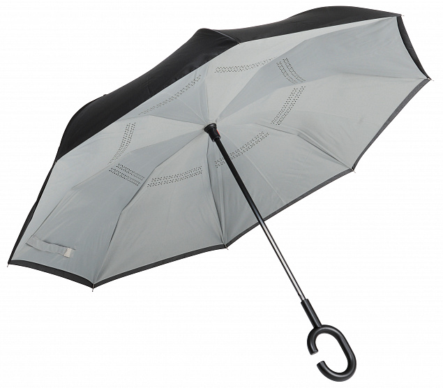 Реверсивный зонт-трость FLIPPE, черный, светло-серый с логотипом в Самаре заказать по выгодной цене в кибермаркете AvroraStore