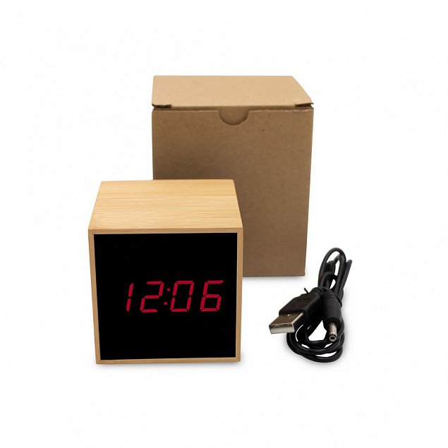 Бамбуковые настольные часы с будильником с логотипом в Самаре заказать по выгодной цене в кибермаркете AvroraStore