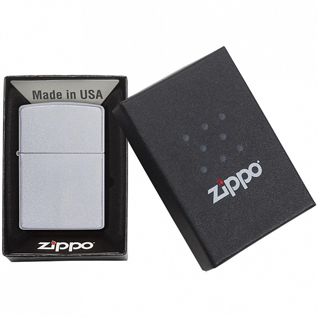 Зажигалка Zippo Classic Satin, серебристая с логотипом в Самаре заказать по выгодной цене в кибермаркете AvroraStore