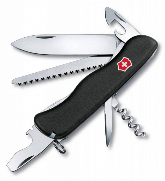 Солдатский нож с фиксатором лезвия Forester, черный с логотипом в Самаре заказать по выгодной цене в кибермаркете AvroraStore