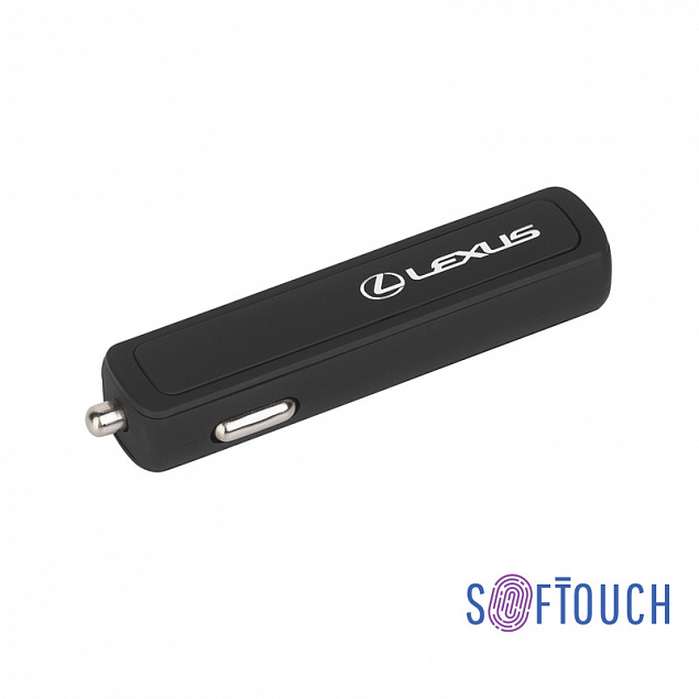 Автомобильное зарядное устройство "Slam"с 2-мя разъёмами USB, покрытие soft touch черный с логотипом в Самаре заказать по выгодной цене в кибермаркете AvroraStore