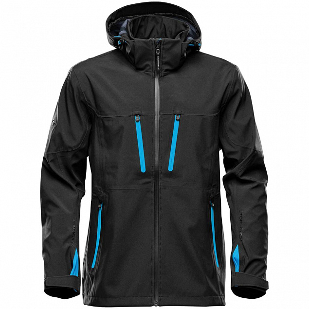 Куртка софтшелл мужская Patrol, черная с синим с логотипом в Самаре заказать по выгодной цене в кибермаркете AvroraStore