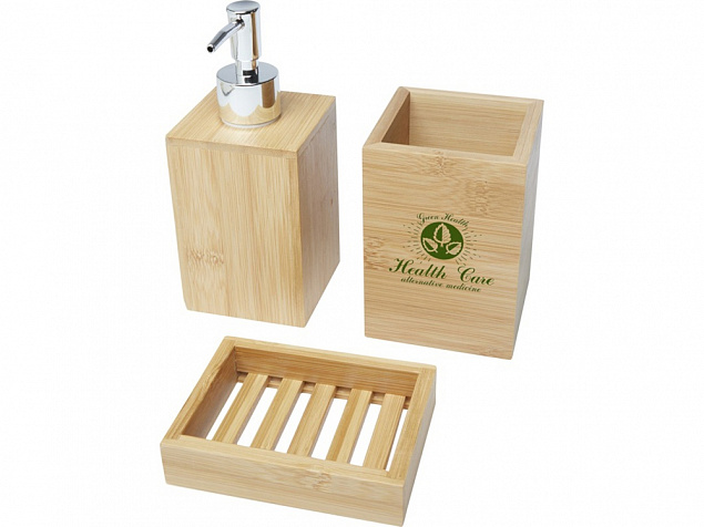 Набор из 3 аксессуаров из бамбука для ванной комнаты Hedon, natural с логотипом в Самаре заказать по выгодной цене в кибермаркете AvroraStore