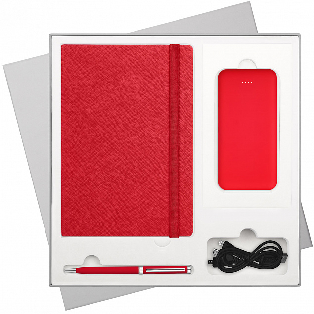 Подарочный набор Summer time BtoBook, красный (ежедневник, ручка, аккумулятор) с логотипом в Самаре заказать по выгодной цене в кибермаркете AvroraStore