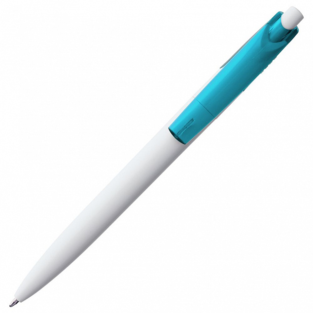 Ручка шариковая Bento, белая с голубым с логотипом в Самаре заказать по выгодной цене в кибермаркете AvroraStore