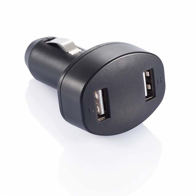 Зарядное устройство для автомобиля с 2 USB-портами, черный с логотипом в Самаре заказать по выгодной цене в кибермаркете AvroraStore