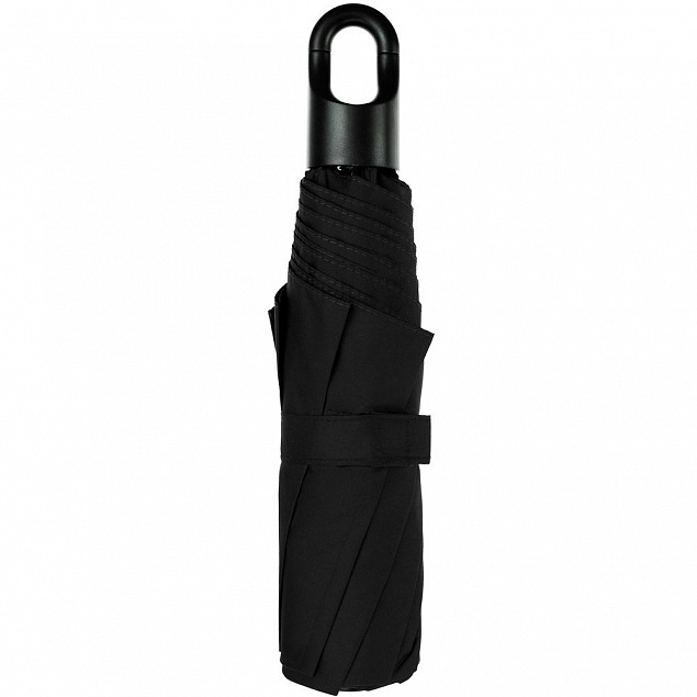 Зонт складной Clevis с ручкой-карабином, черный с логотипом в Самаре заказать по выгодной цене в кибермаркете AvroraStore