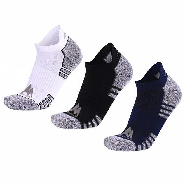 Набор из 3 пар спортивных мужских носков Monterno Sport, белый, черные и синий с логотипом в Самаре заказать по выгодной цене в кибермаркете AvroraStore