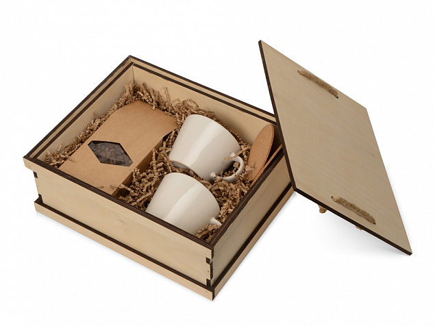 Подарочный набор с кофе, чашками в деревянной коробке Кофебрейк с логотипом в Самаре заказать по выгодной цене в кибермаркете AvroraStore