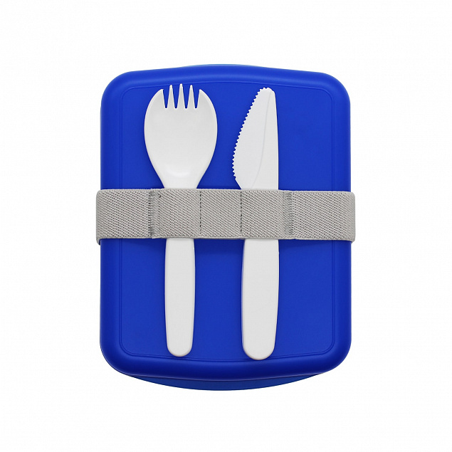 Ланч-бокс Lunch Blue line со столовыми приборами (синий) с логотипом в Самаре заказать по выгодной цене в кибермаркете AvroraStore