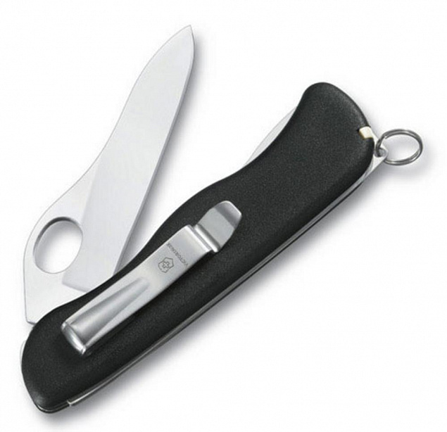 Солдатский нож с фиксатором лезвия Sentinel One Hand Clip, черный с логотипом в Самаре заказать по выгодной цене в кибермаркете AvroraStore