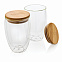 Набор стаканов из боросиликатного стекла с двойными стенками и бамбуковой крышкой, 350 мл, 2 шт. с логотипом в Самаре заказать по выгодной цене в кибермаркете AvroraStore